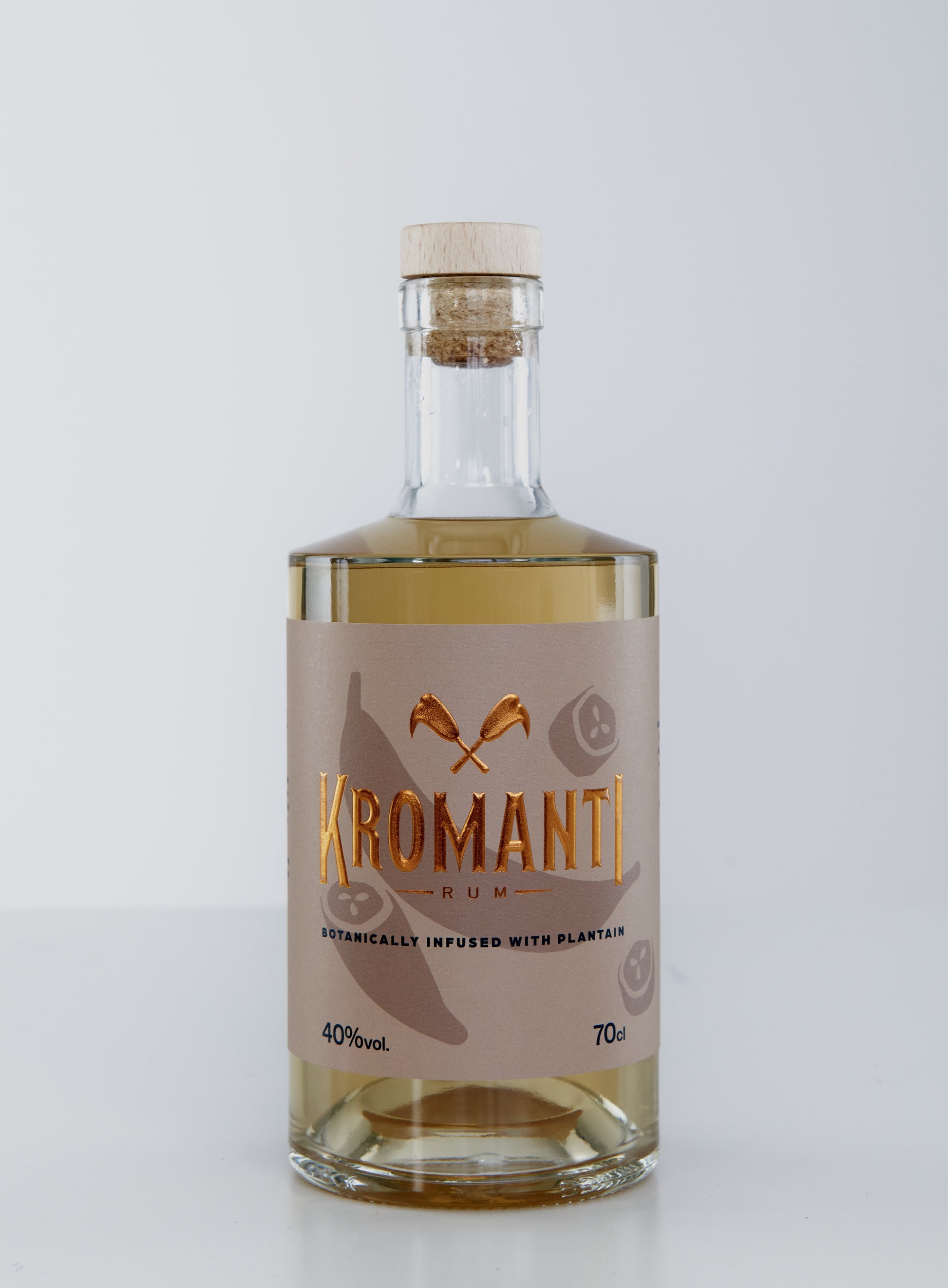 Artisan-crafted Plantain Rum by Kromanti, perfect for summer drinks and celebrations.